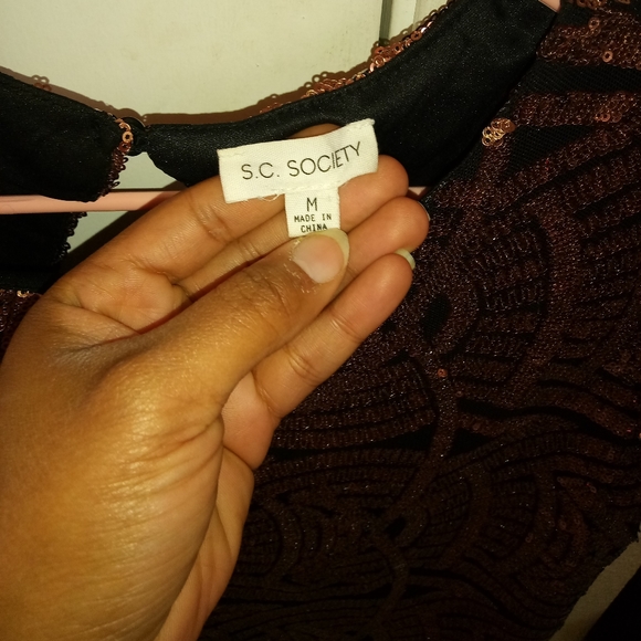 NWOT S.C. Society SIZE M Woman’s Evening Top Blouse Bronze Sequin - Picture 2 of 4